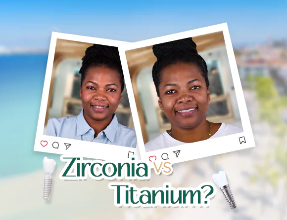 Smiling patient showing off natural-looking zirconia dental implants received in Mexico